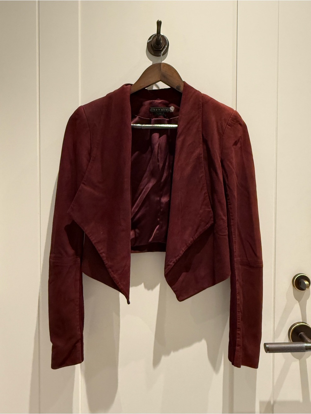 Alice + Olivia Wine Draped Open-Front Jacket